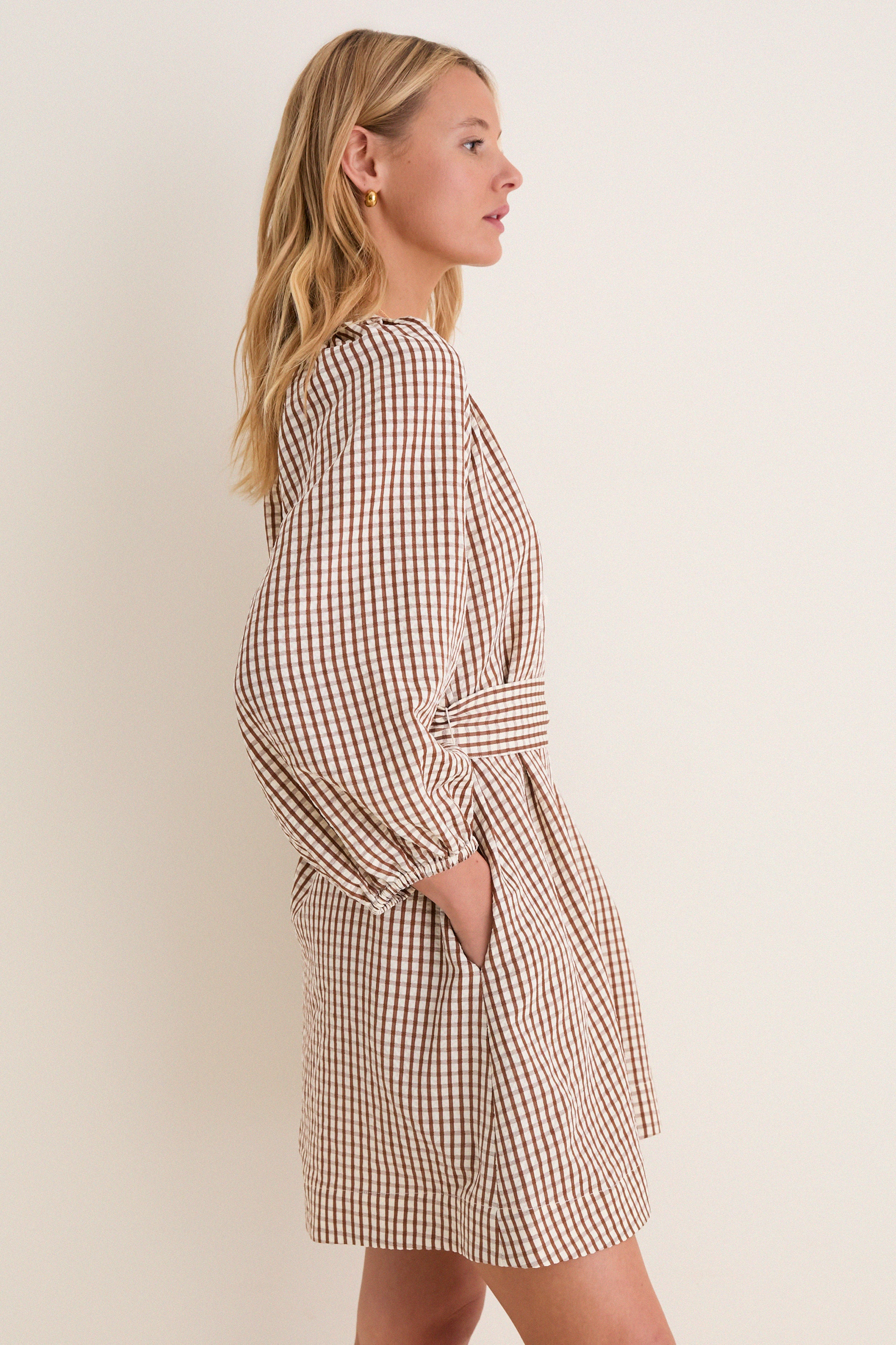 Brown Gingham Harlow Mini Dress