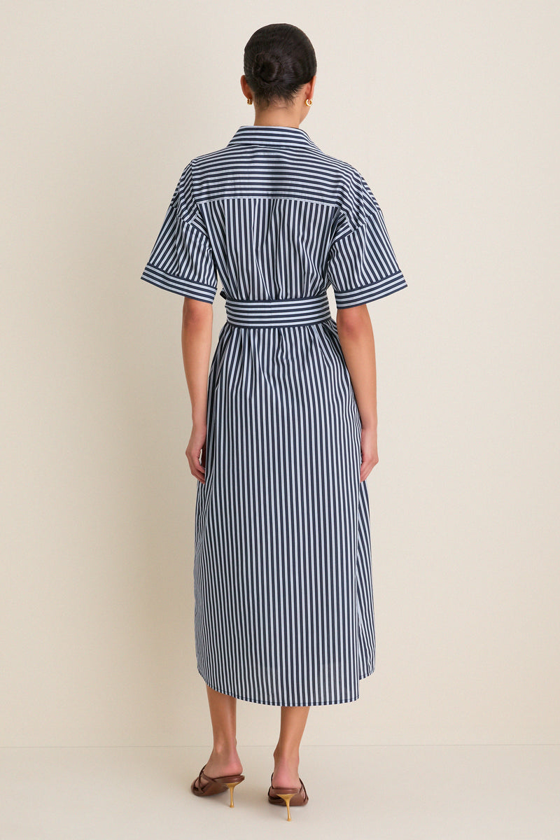 Navy and Light Blue Stripe Zacara Dress
