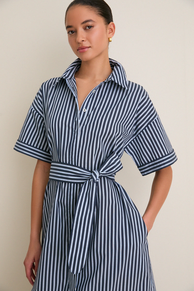 Navy and Light Blue Stripe Zacara Dress