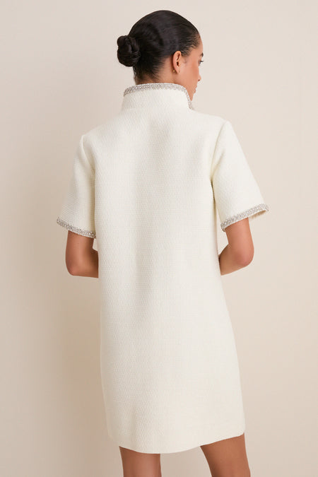 Pearl White Tweed Embellished Ophelia Dress