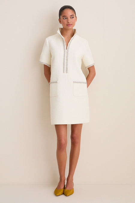 Pearl White Tweed Embellished Ophelia Dress