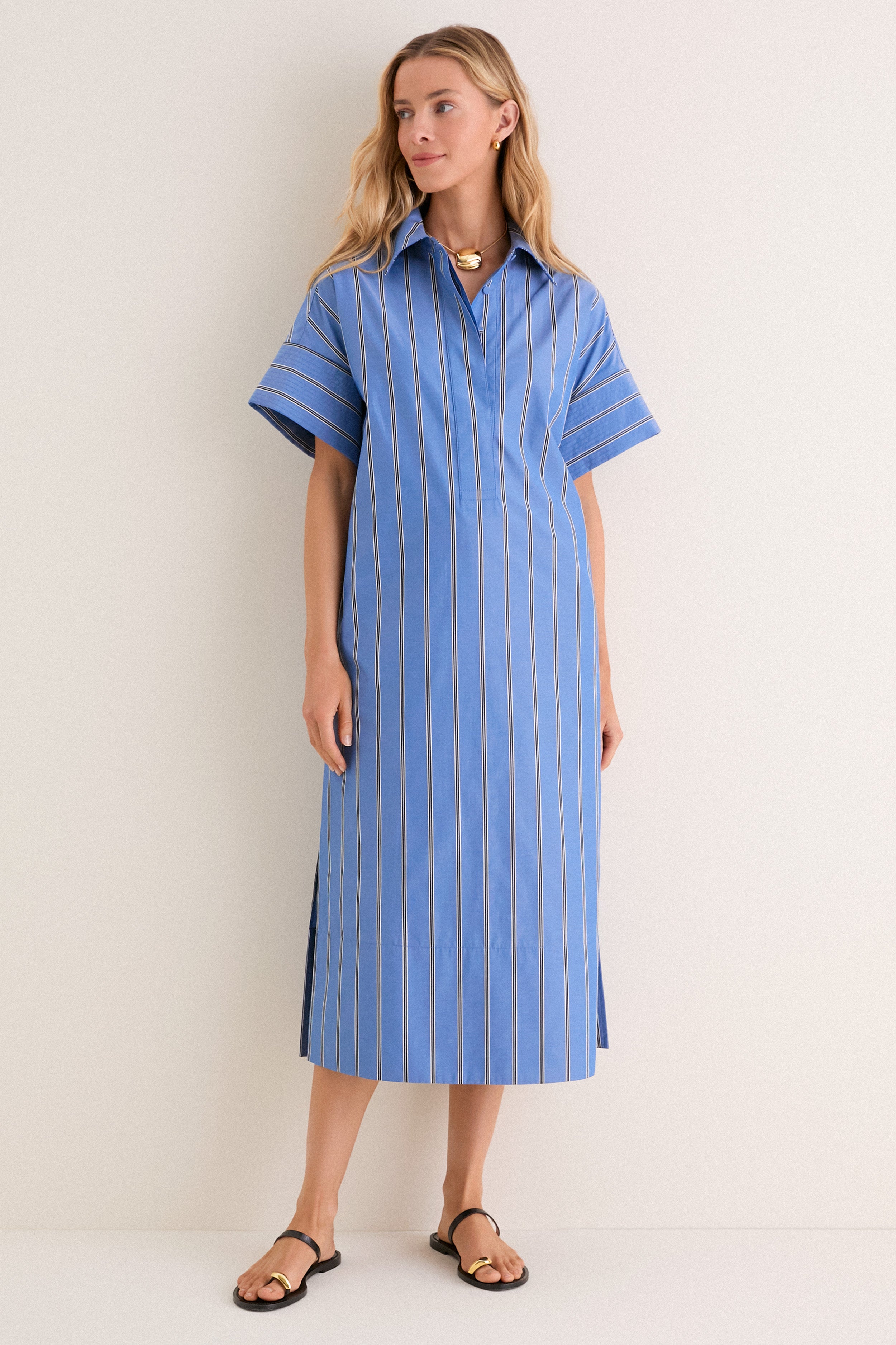 Blue Indigo Stripe Reina Dress | Pomander Place