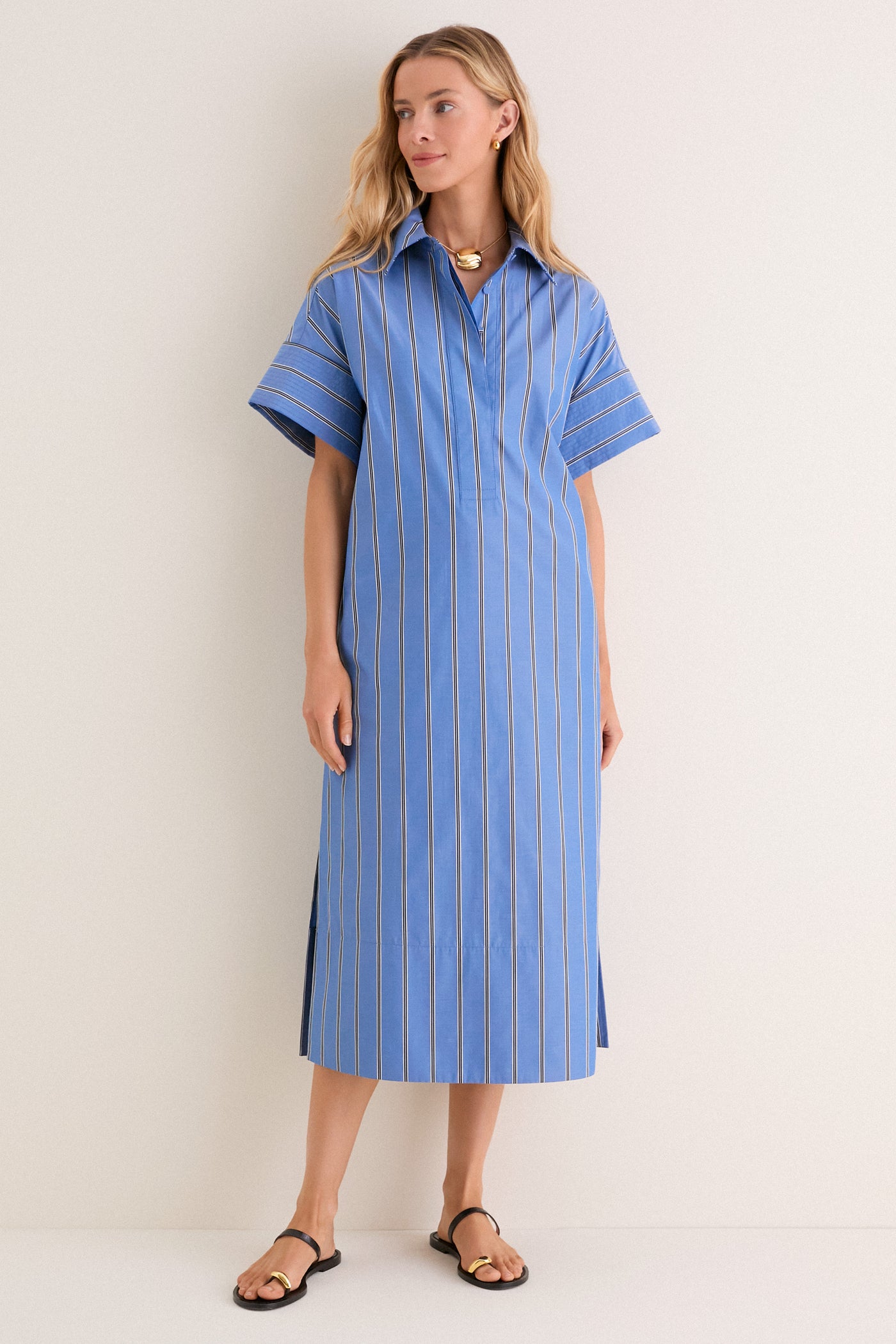 Pomander Place Blue Indigo Stripe Reina Dress Blue Indigo Stripe / S