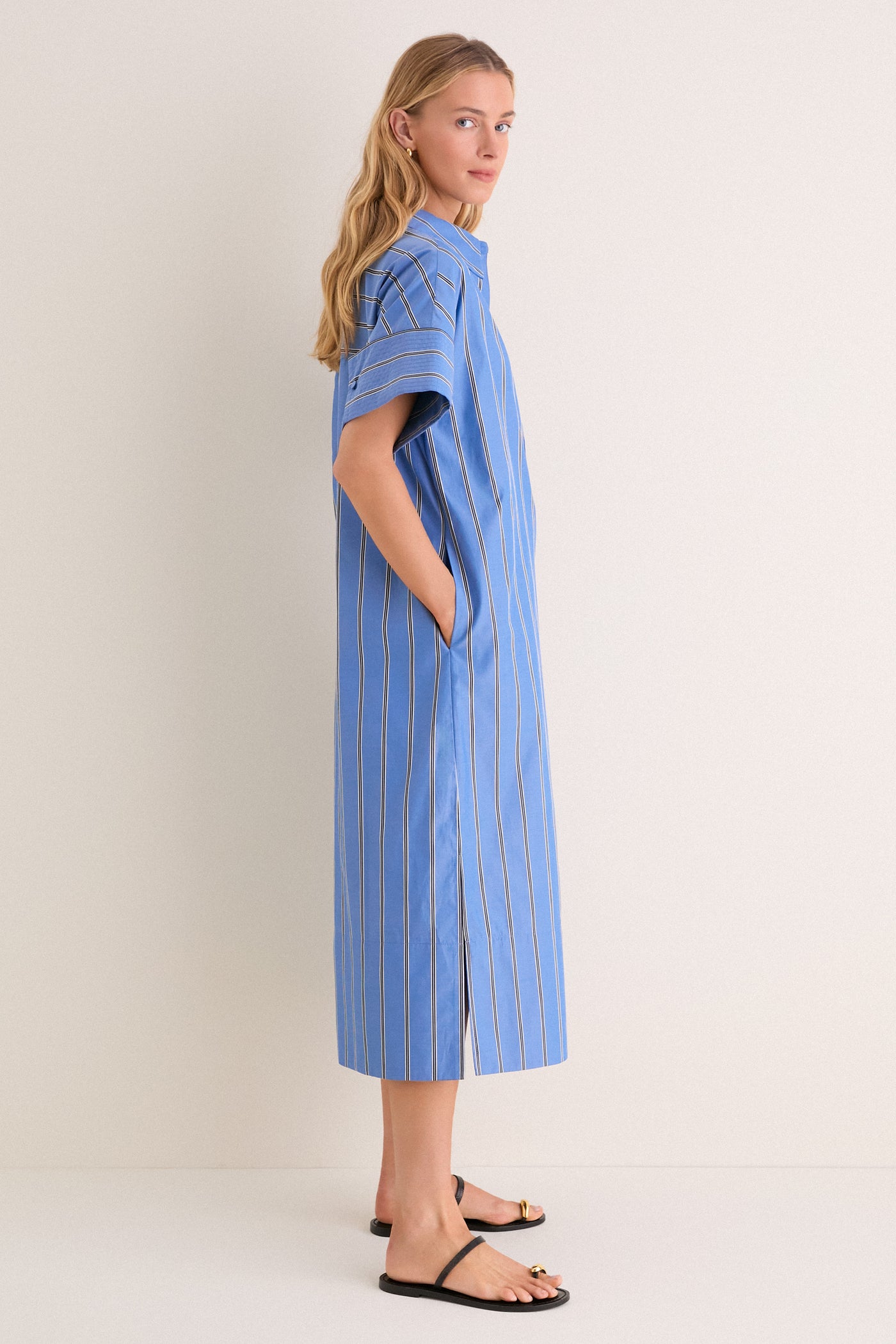Pomander Place Blue Indigo Stripe Reina Dress Blue Indigo Stripe / S