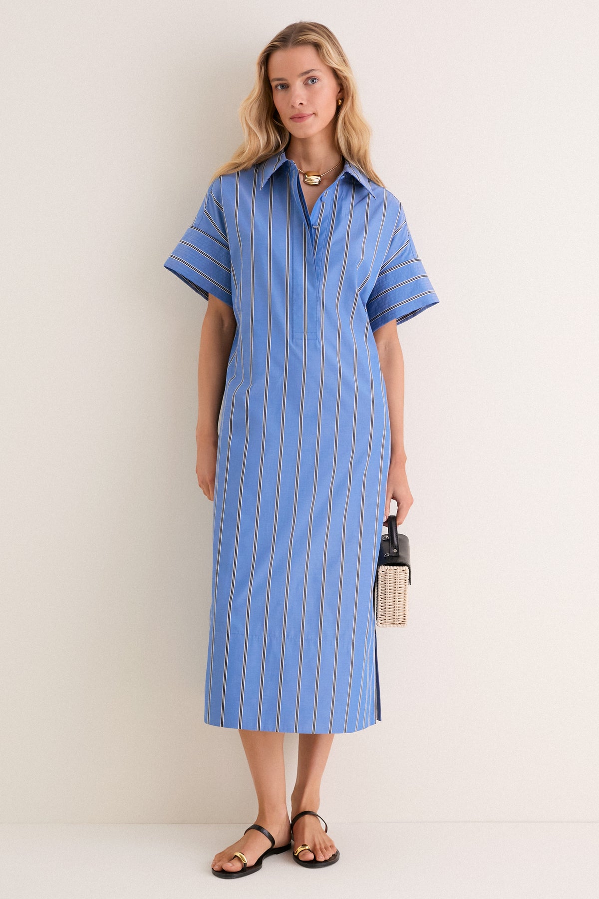 Pomander Place Blue Indigo Stripe Reina Dress Blue Indigo Stripe / S