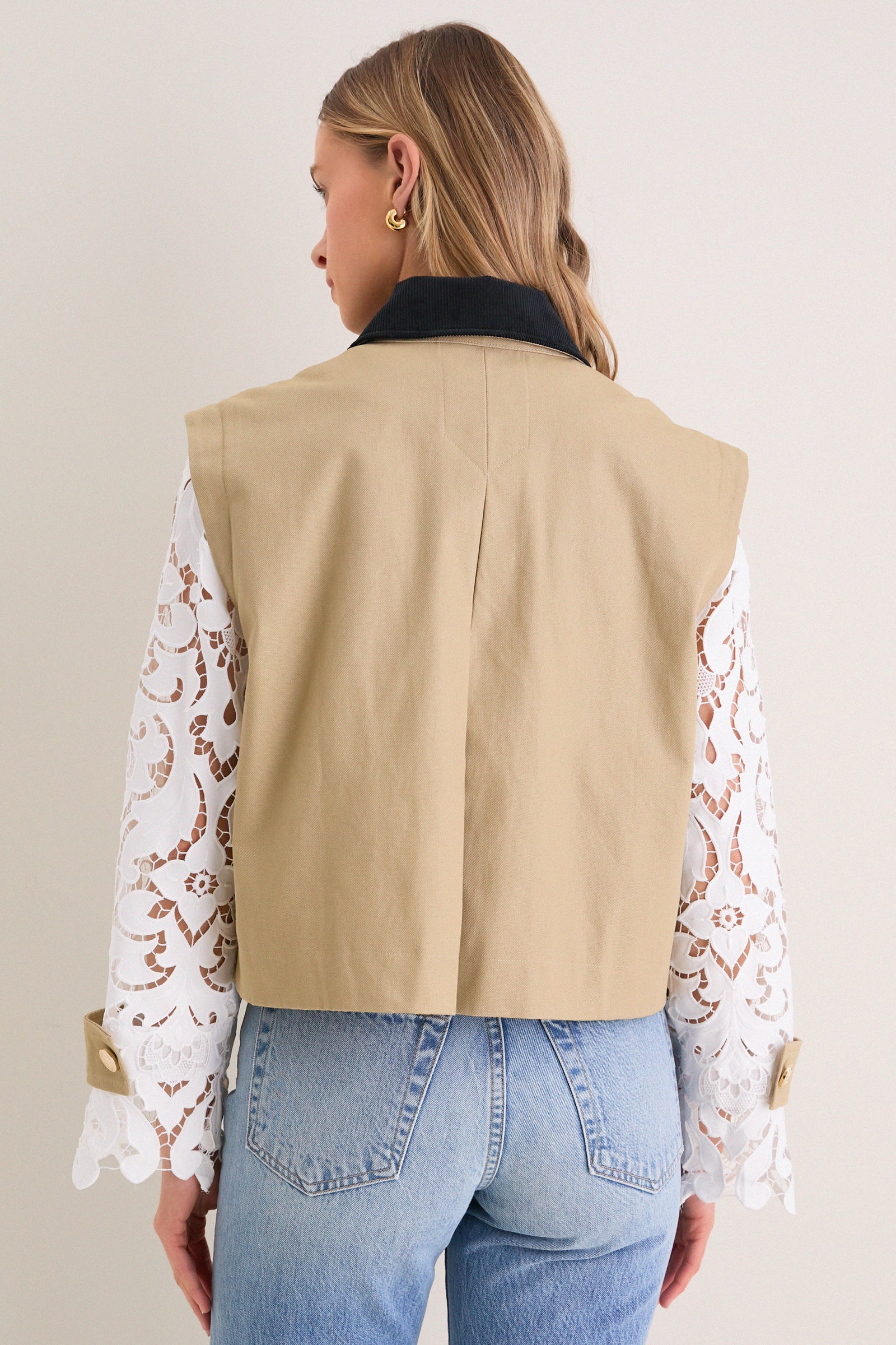 Khaki with Lace Sleeves Clarisse Jacket