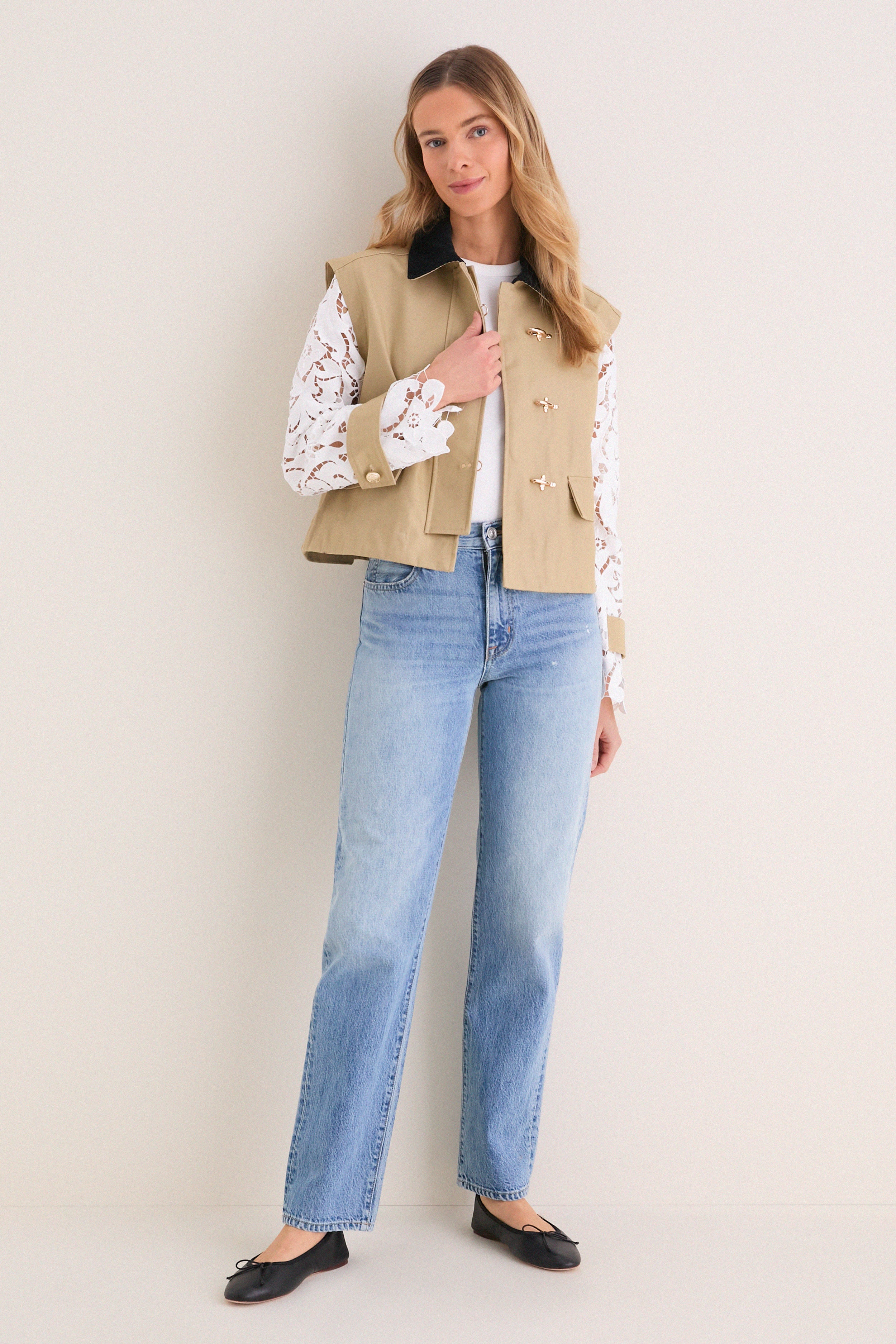 Khaki with Lace Sleeves Clarisse Jacket | Hill House Home