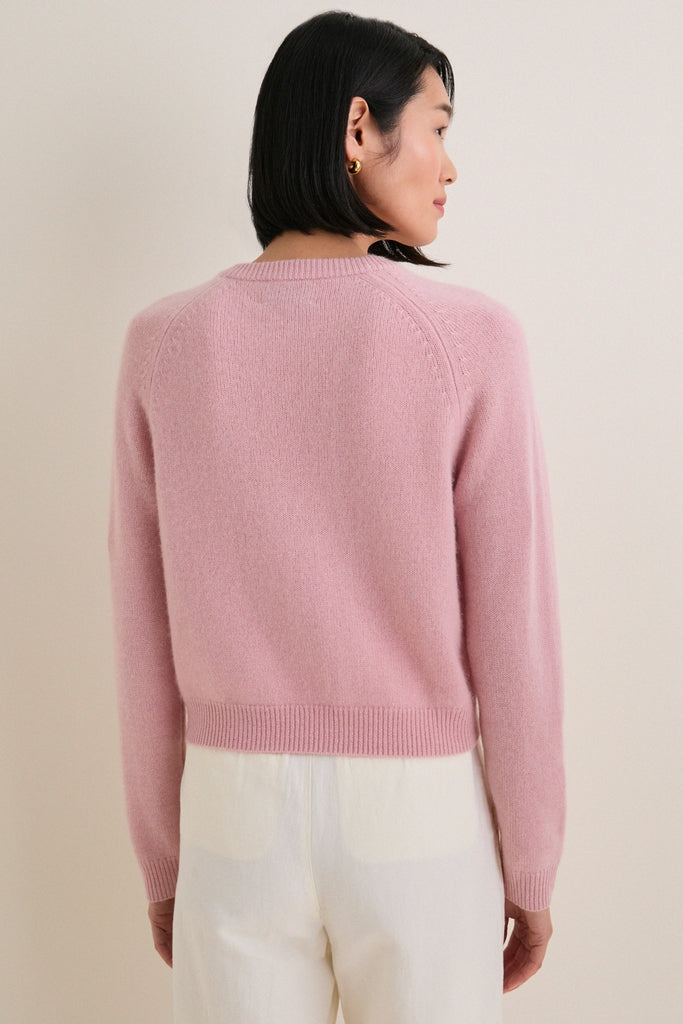 Powder Pink Cashmere Knot Button Phoebe Cardigan