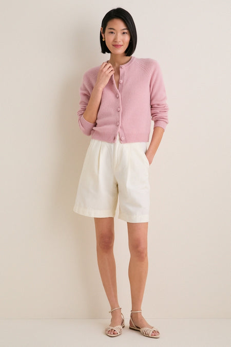 Powder Pink Cashmere Knot Button Phoebe Cardigan