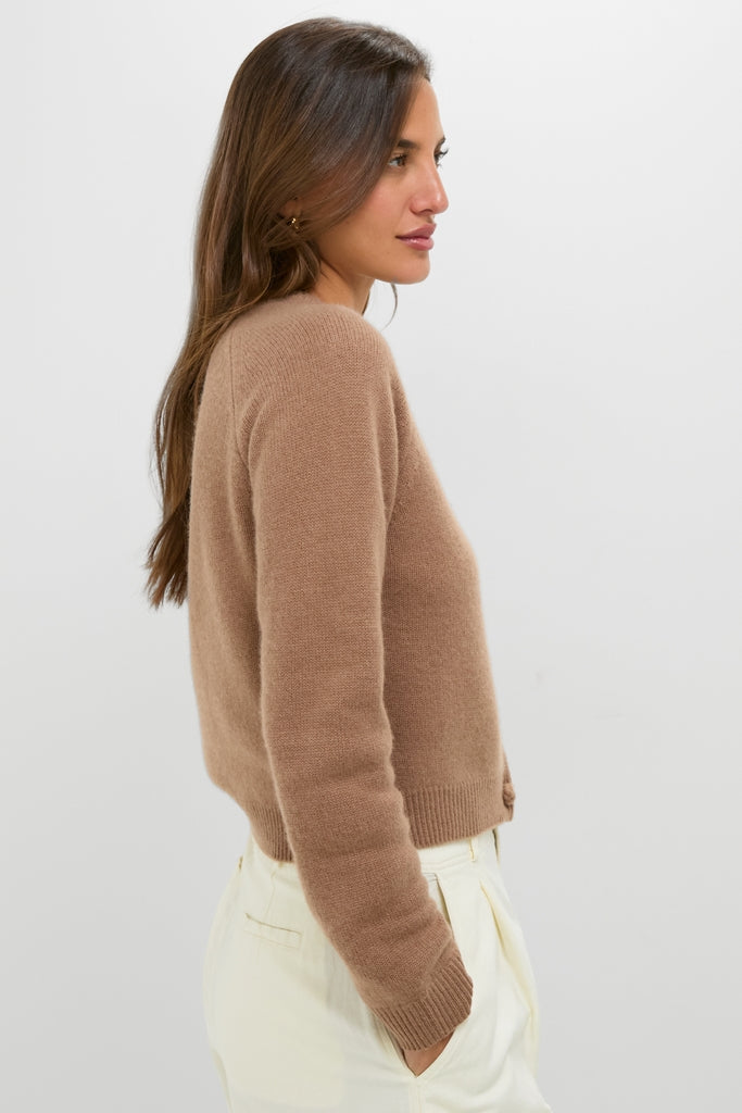 Mocha Cashmere Knot Button Phoebe Cardigan | Tuckernuck