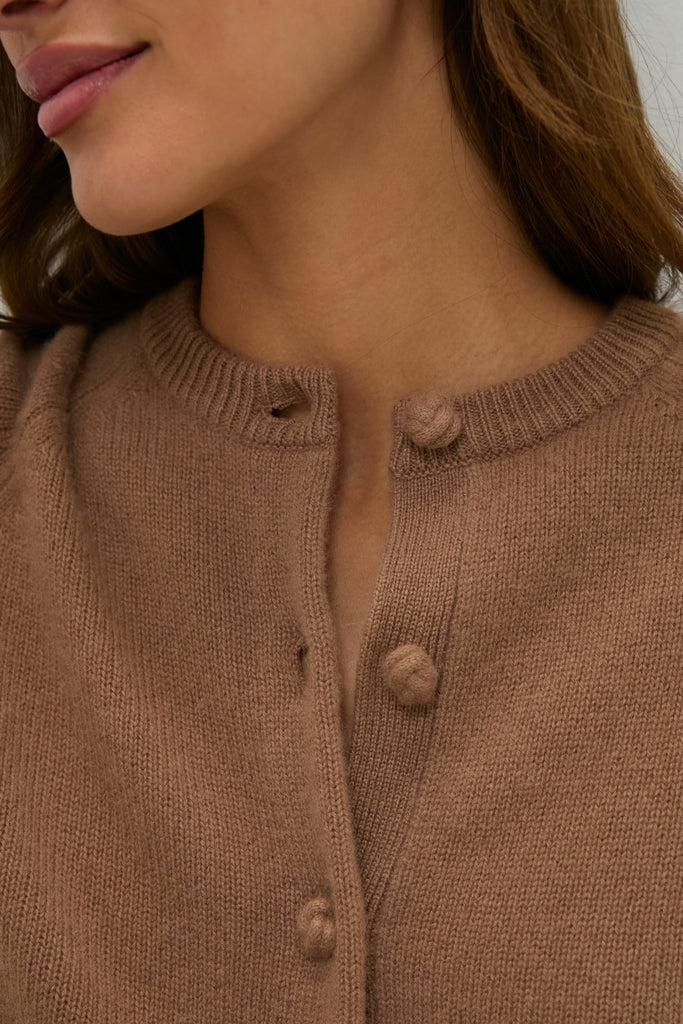 Mocha Cashmere Knot Button Phoebe Cardigan