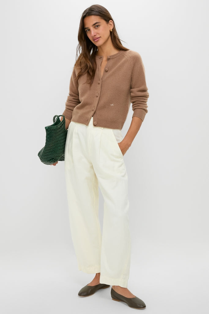 Mocha Cashmere Knot Button Phoebe Cardigan