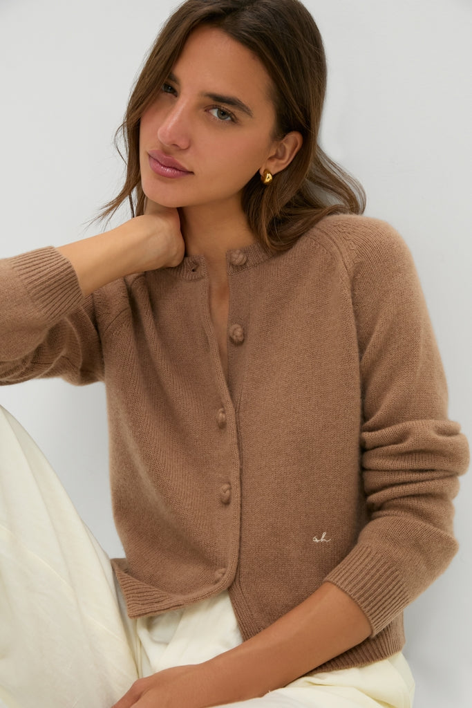 Mocha Cashmere Knot Button Phoebe Cardigan | Tuckernuck