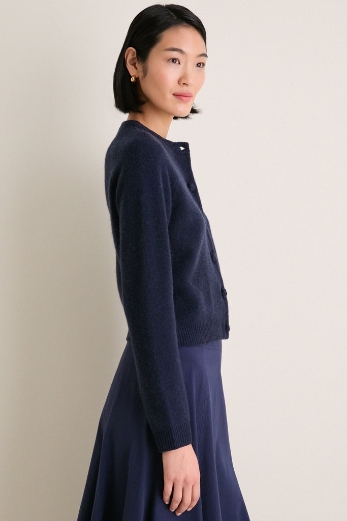 Navy Cashmere Knot Button Phoebe Cardigan