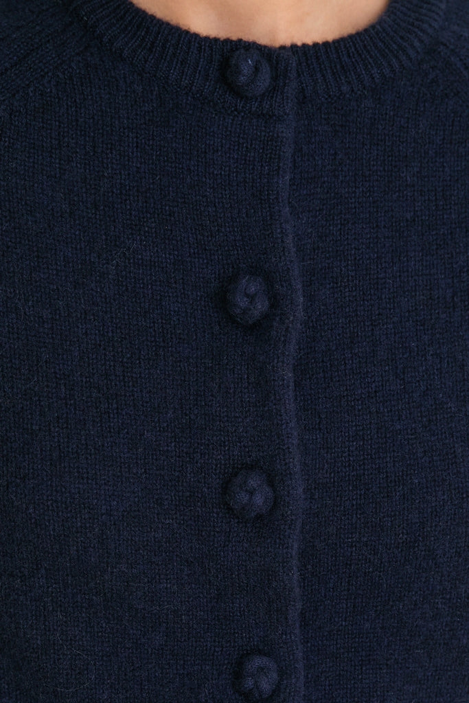 Navy Cashmere Knot Button Phoebe Cardigan