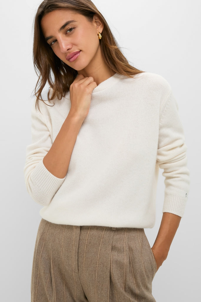 Ivory Cashmere Boyfriend Bodie Crewneck