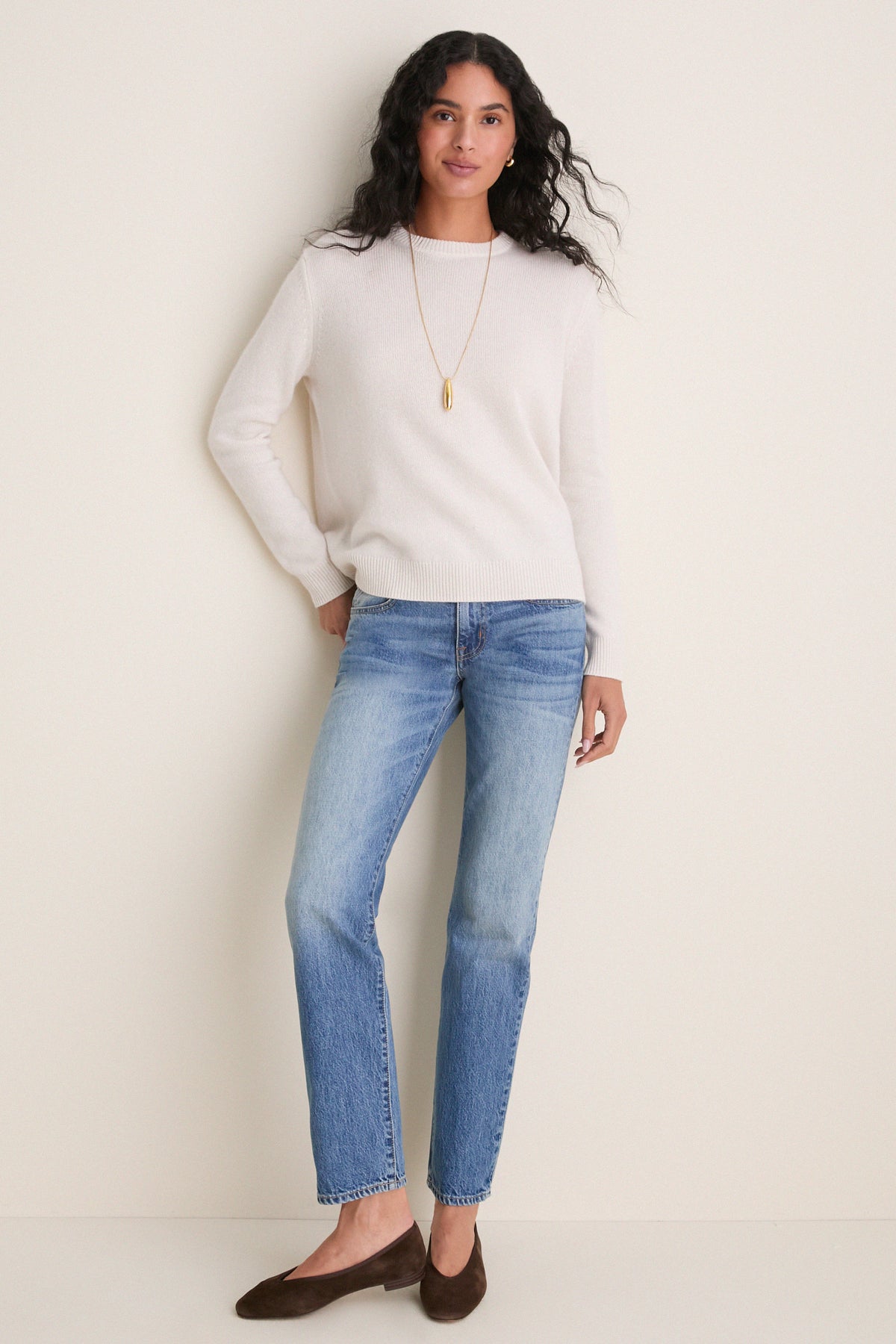 Ivory Cashmere Boyfriend Bodie Crewneck