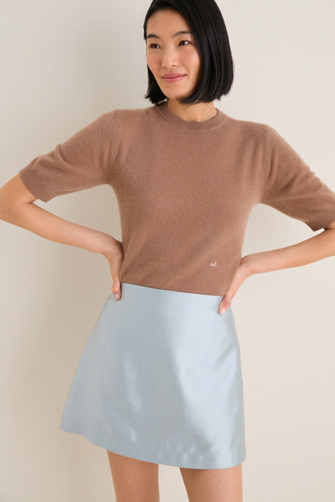 Mocha Cashmere Short Sleeve Noemie Sweater