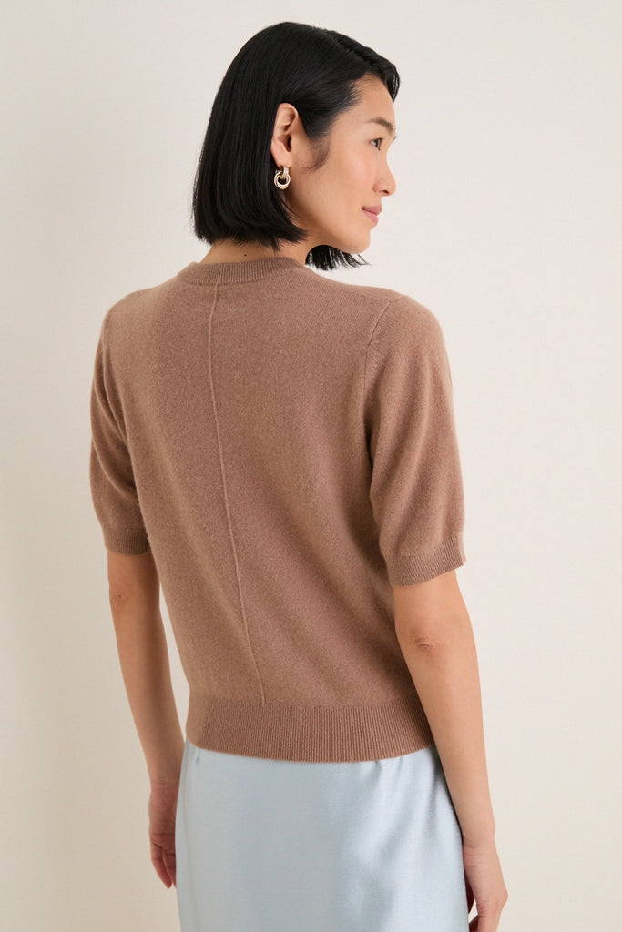 Mocha Cashmere Short Sleeve Noemie Sweater