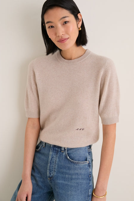 Sandstone Cashmere Short Sleeve Noemie Sweater