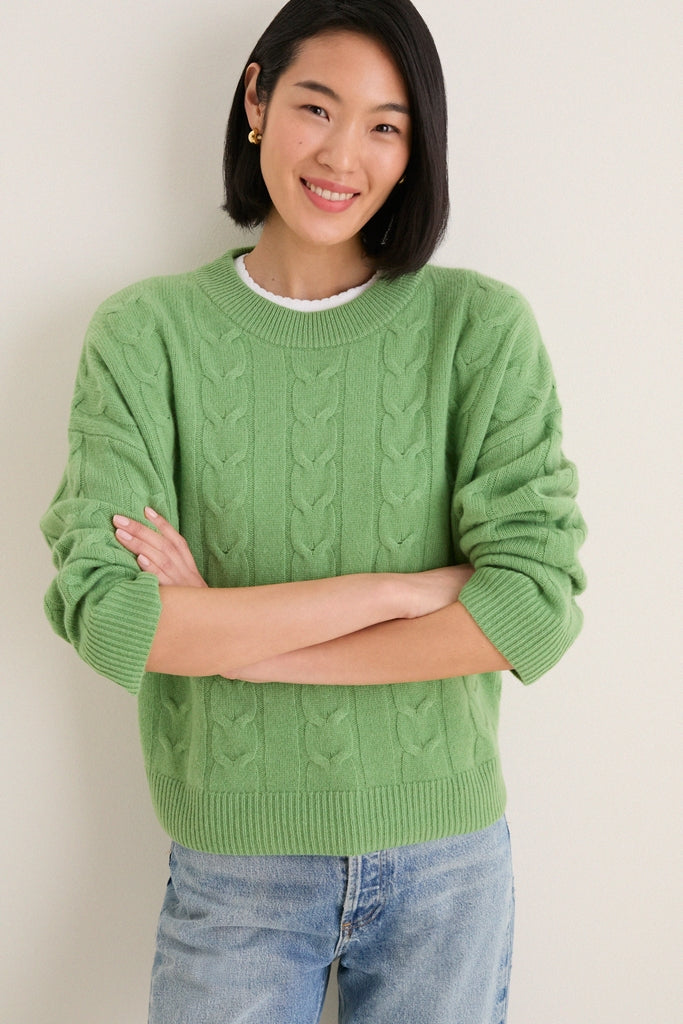 Pistachio Cashmere Cable Knit Eloise Sweater
