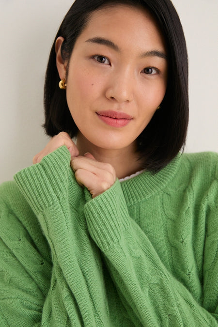 Pistachio Cashmere Cable Knit Eloise Sweater