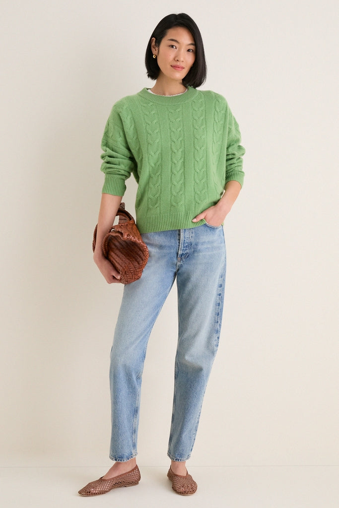 Pistachio Cashmere Cable Knit Eloise Sweater