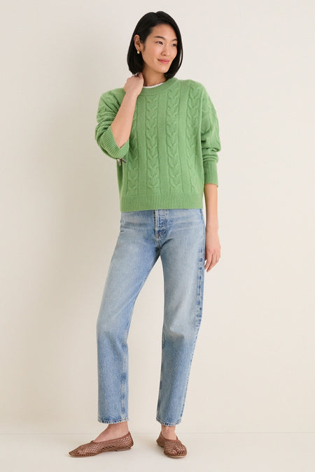 Pistachio Cashmere Cable Knit Eloise Sweater
