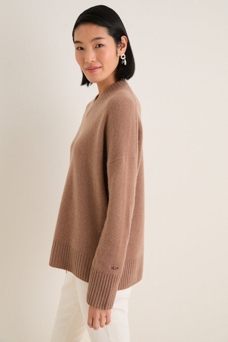 Mocha Cashmere Cassie V-Neck Sweater