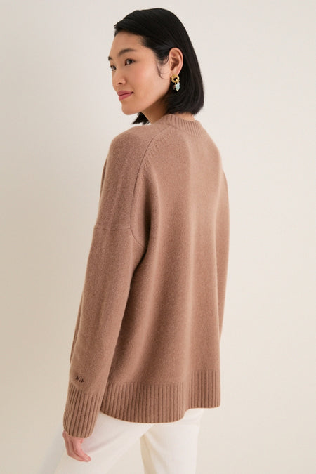 Mocha Cashmere Cassie V-Neck Sweater