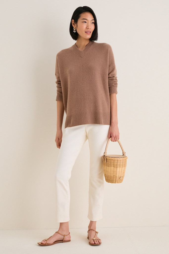 Mocha Cashmere Cassie V-Neck Sweater