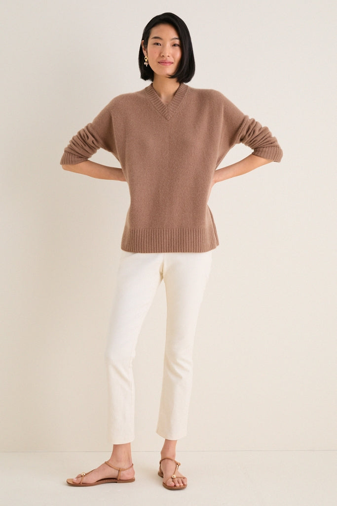 Mocha Cashmere Cassie V-Neck Sweater