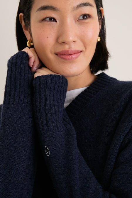 Navy Cashmere Cassie V-Neck Sweater