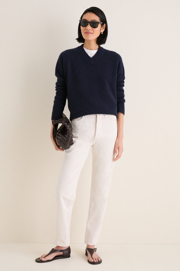 Navy Cashmere Cassie V-Neck Sweater