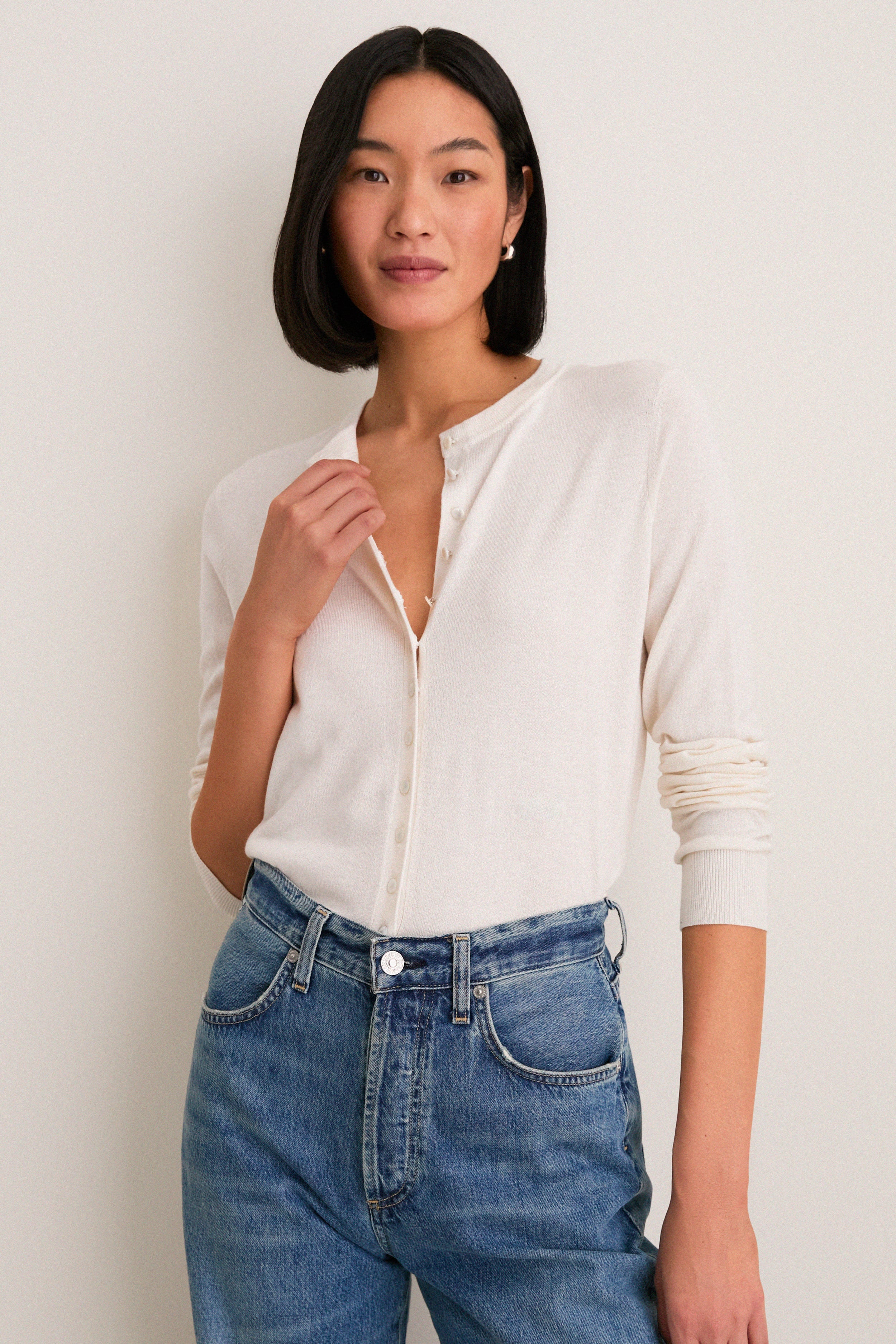 Ivory Cashmere Silk Spencer Cardigan