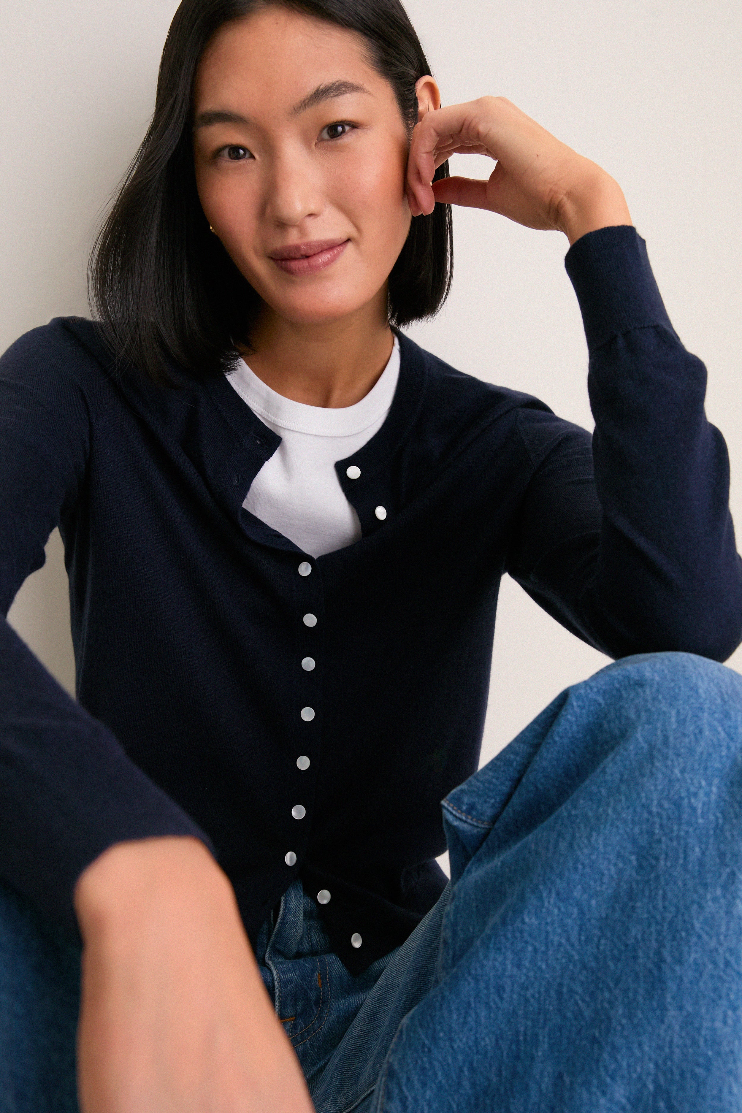 Navy Cashmere Silk Spencer Cardigan