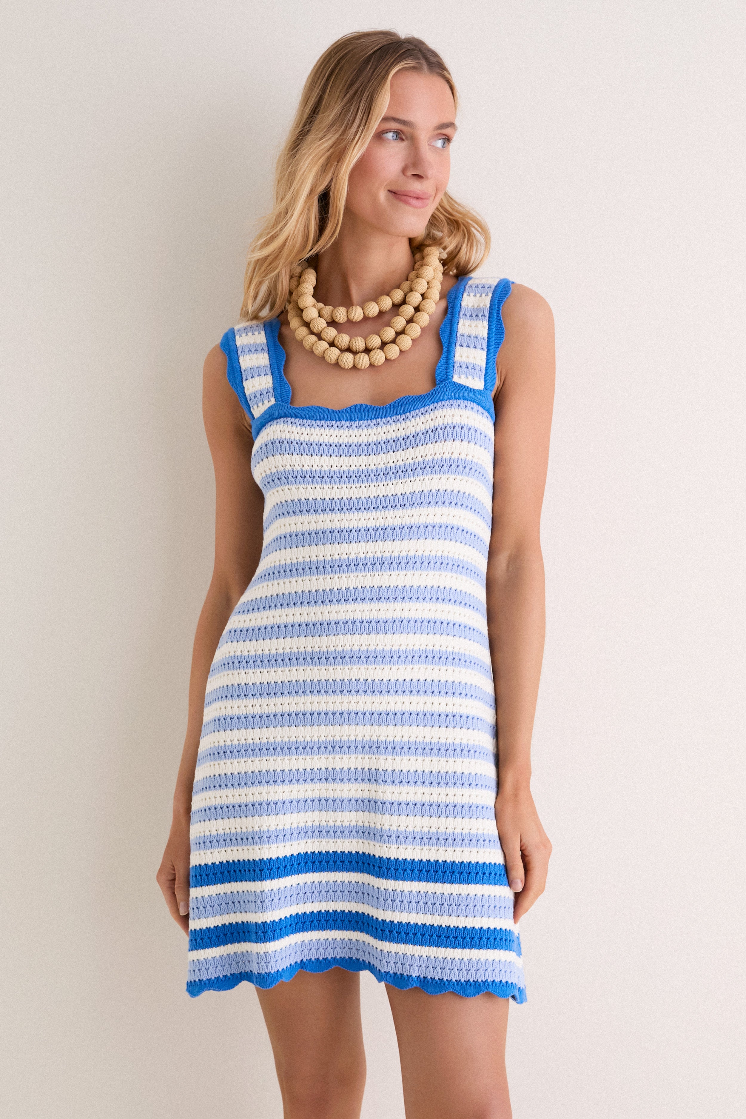 Ocean Stripe Crochet Brookside Mini Dress | Pomander Place