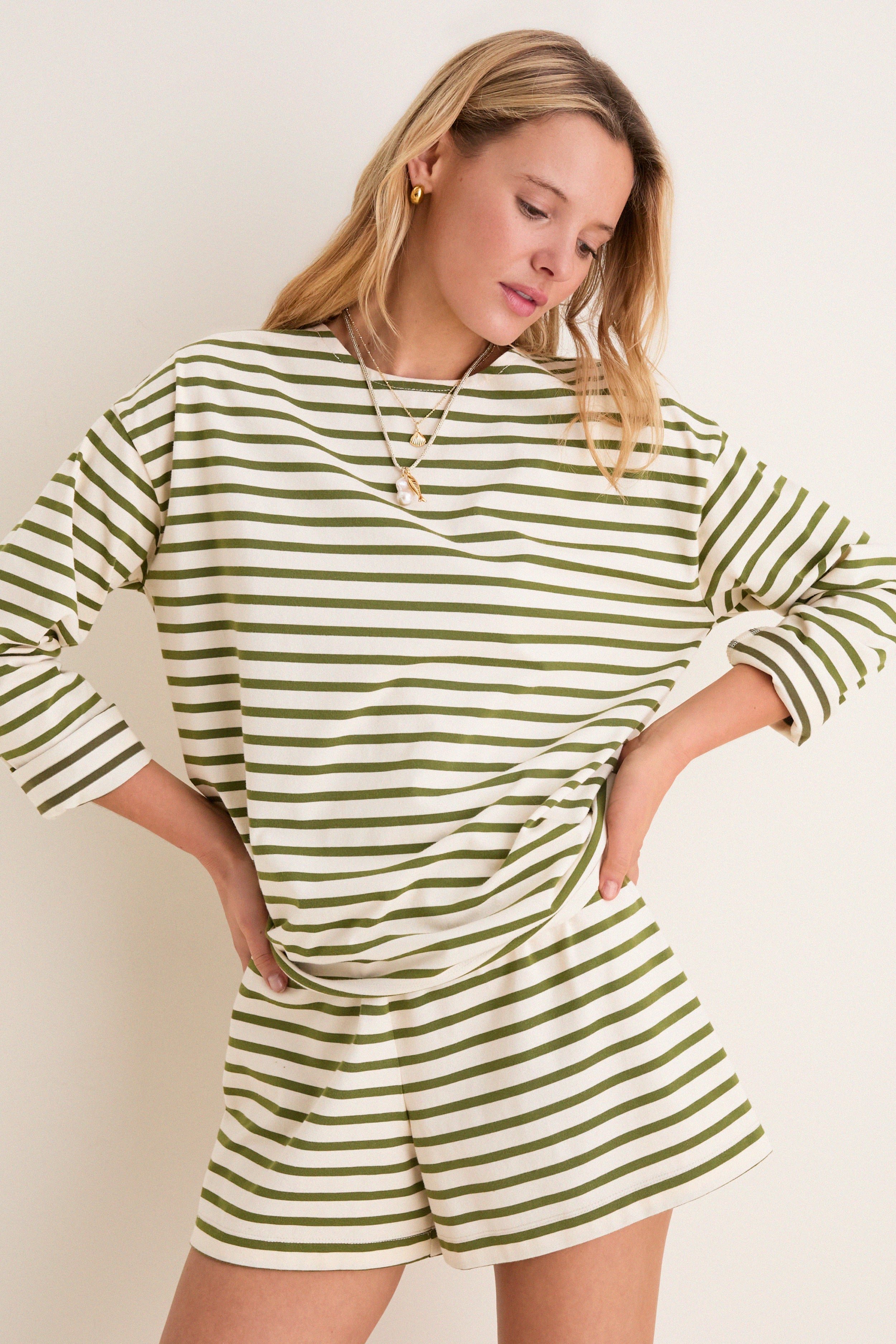 Olive Stripe Knit Odie Tee