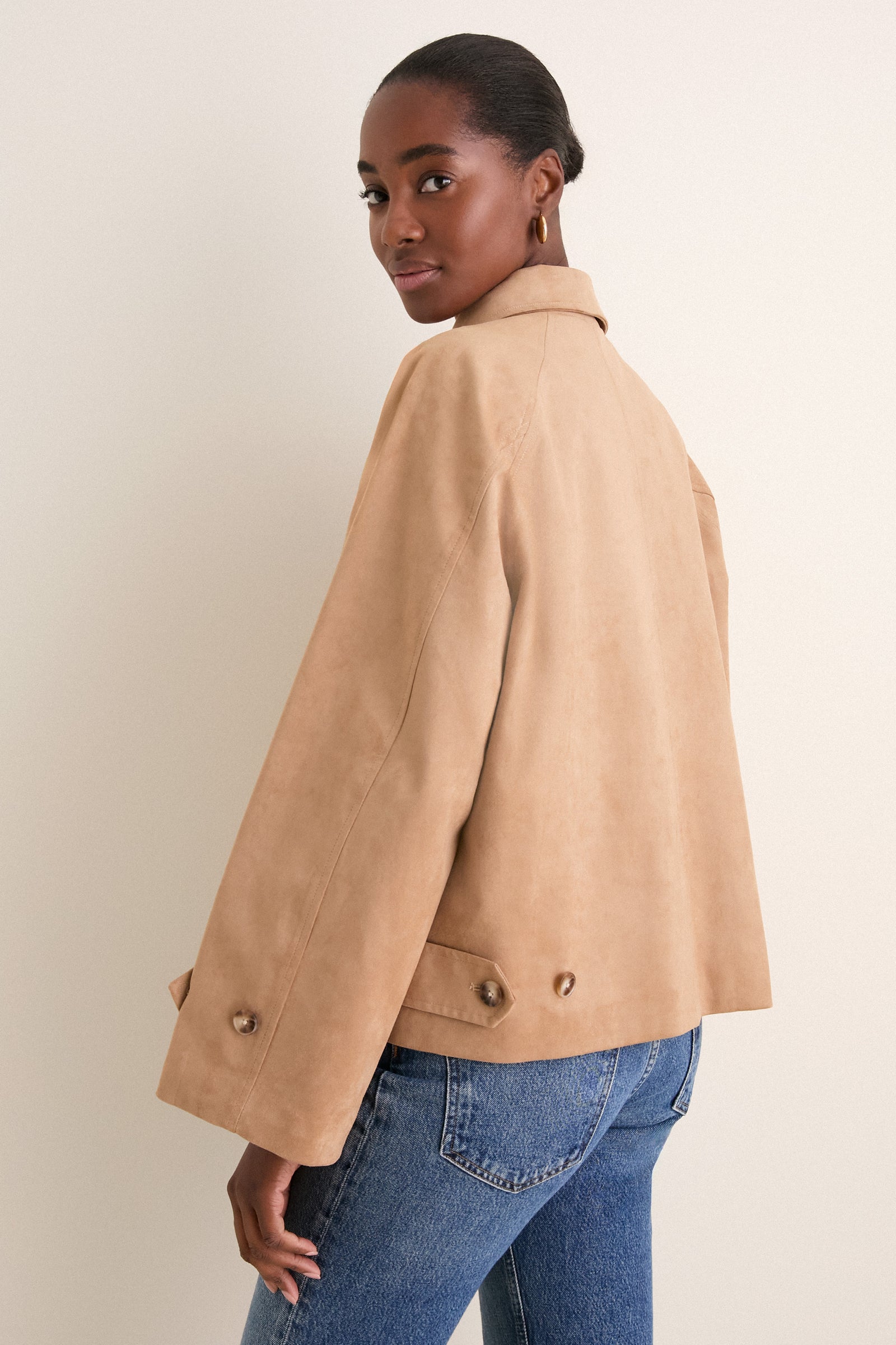 Camel Suede Drew Short Trench Coat