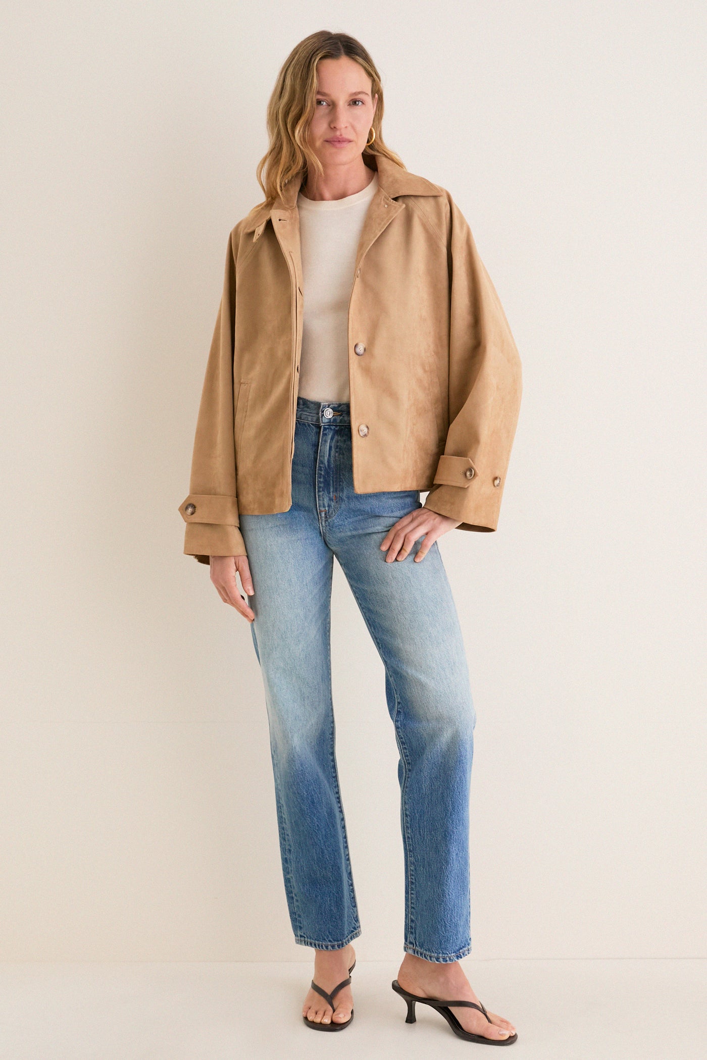 Camel Suede Drew Short Trench Coat