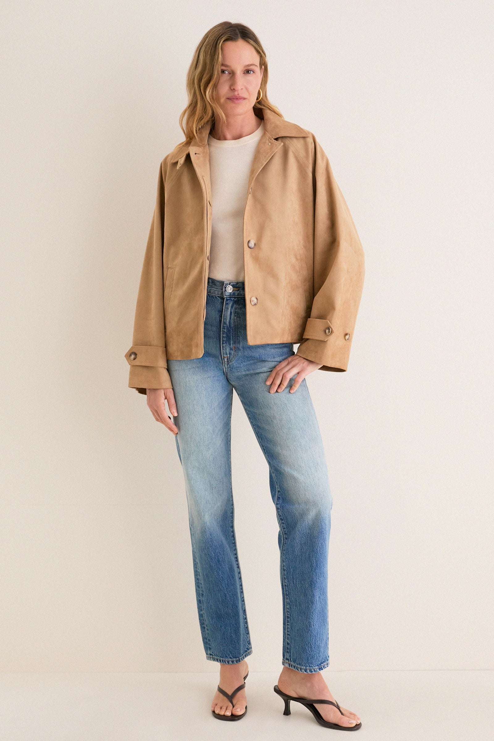 Camel Suede Drew Short Trench Coat