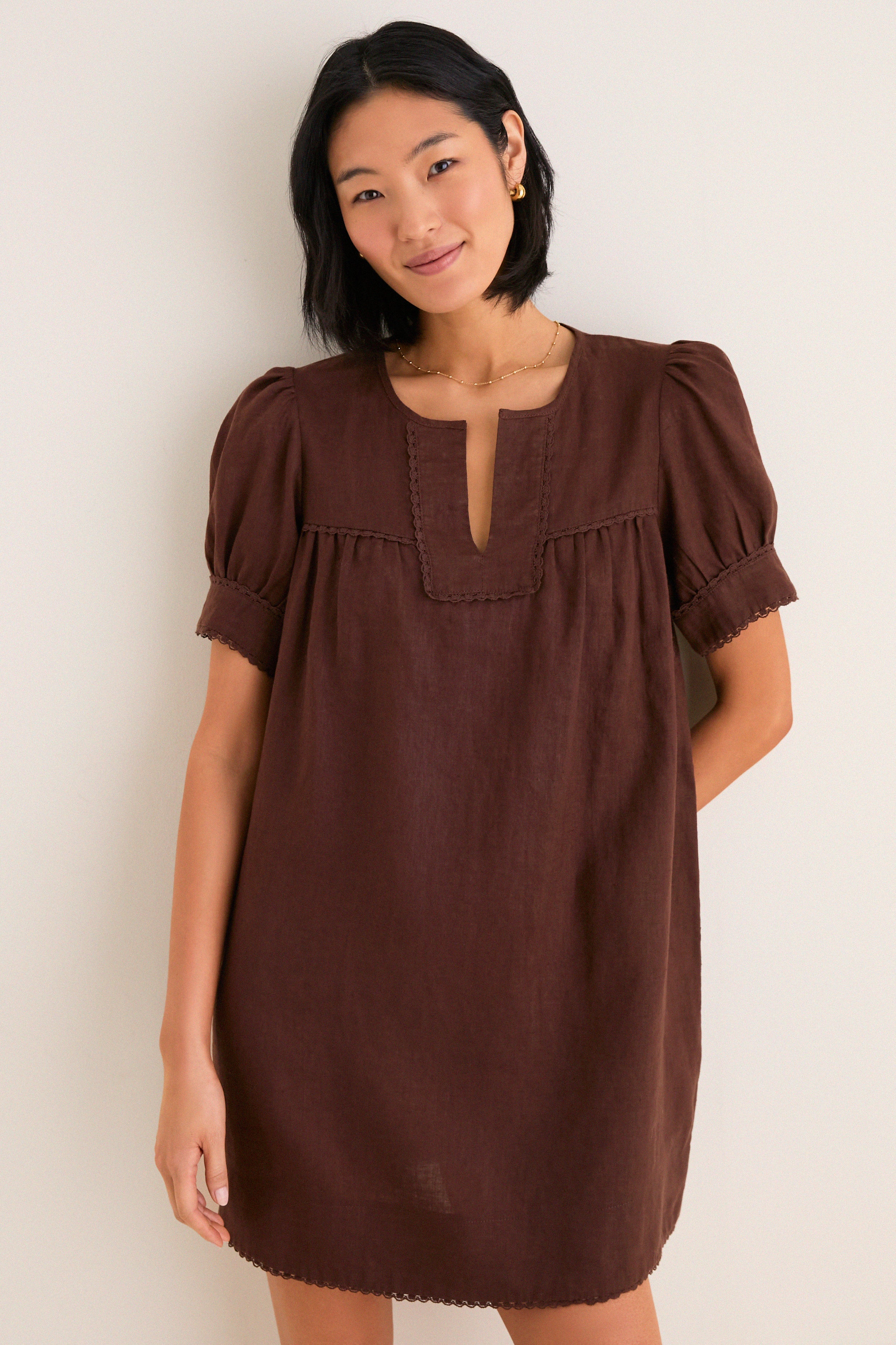 【deres】Bridget 半袖ブラウスchocolate Chestnut Linen Bridget Dress | Tuckernuck