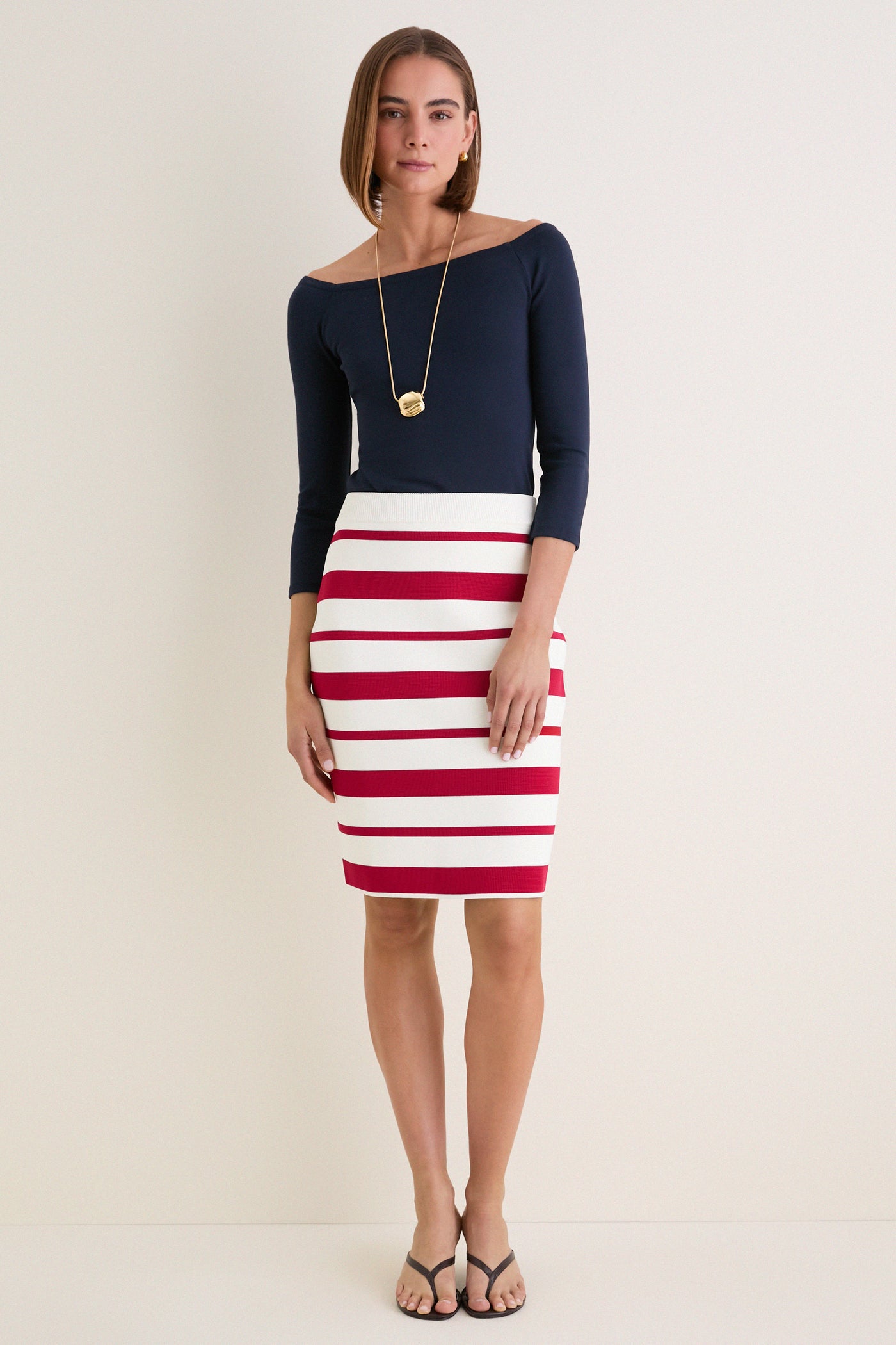 Tuckernuck Ruby Knit Stripe Milo Pencil Skirt Ruby / XXXL