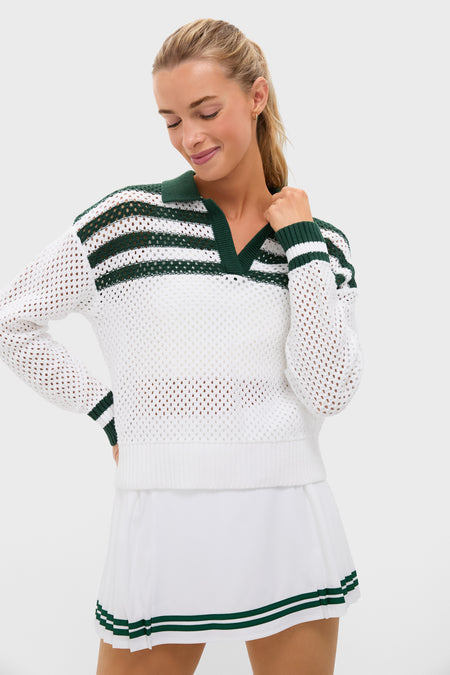 White and Green Mesh Fischer Sweater