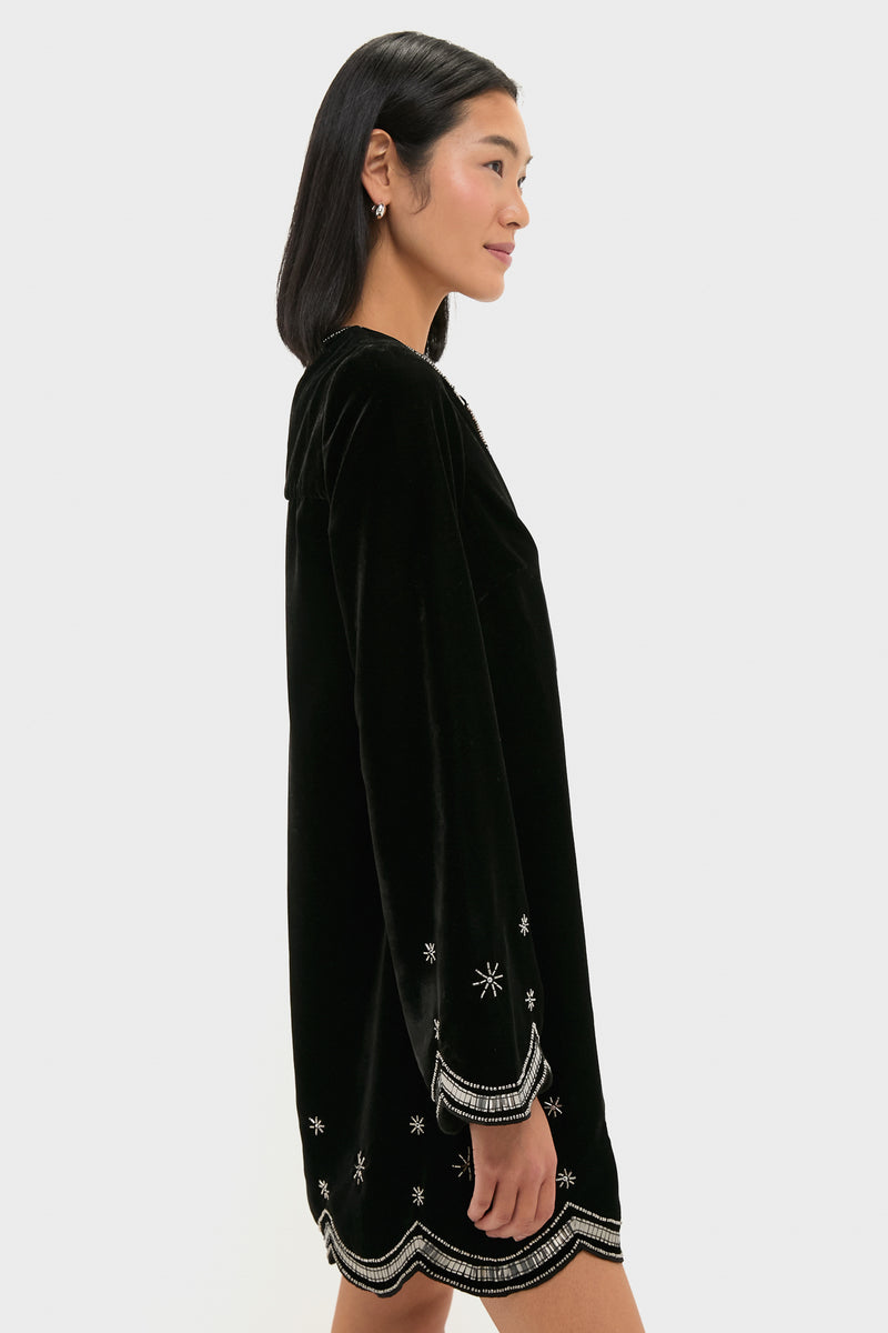Black Embellished Velvet Cabot Dress