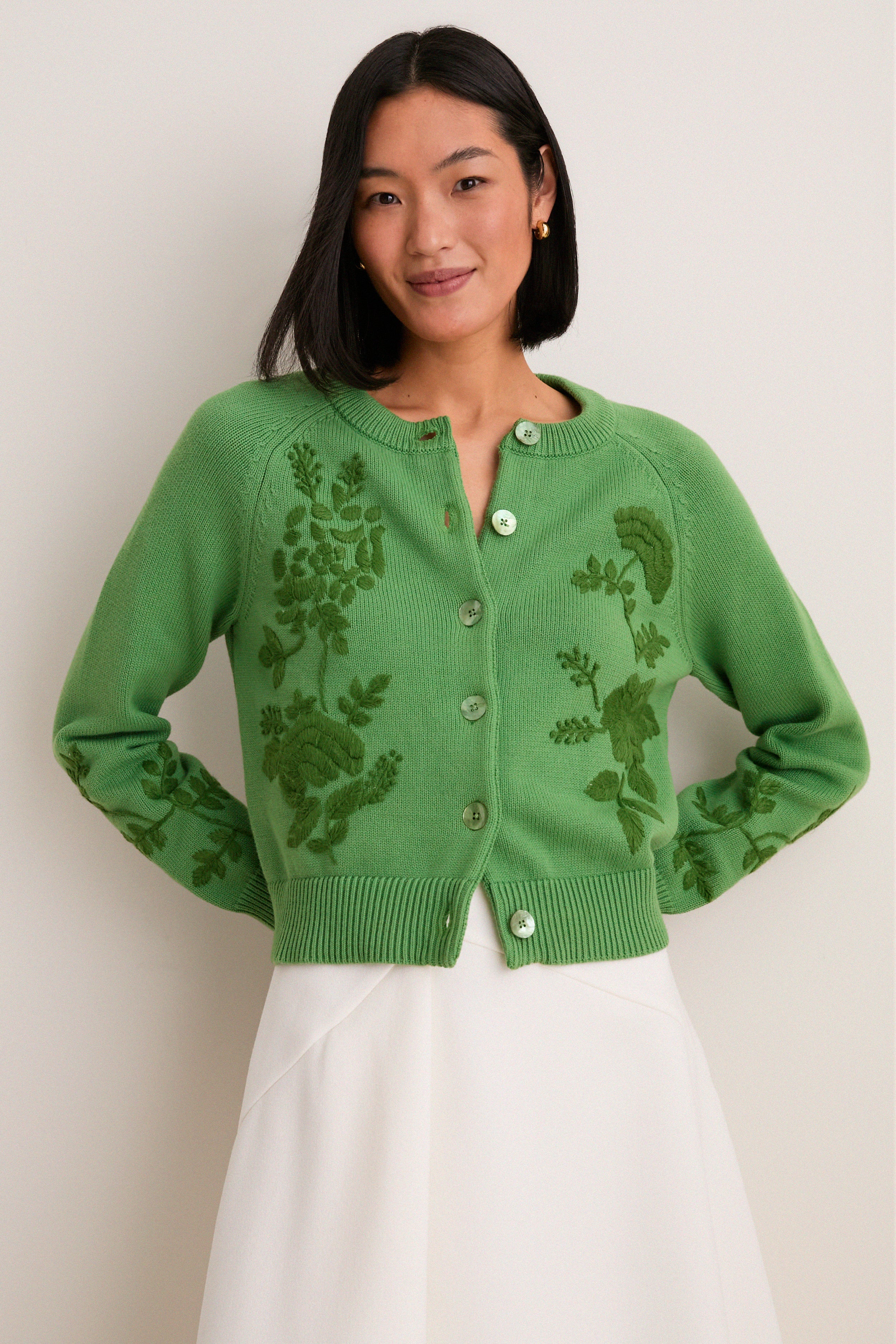 Pistachio Embroidered Floral Quincy Sweater | Tuckernuck