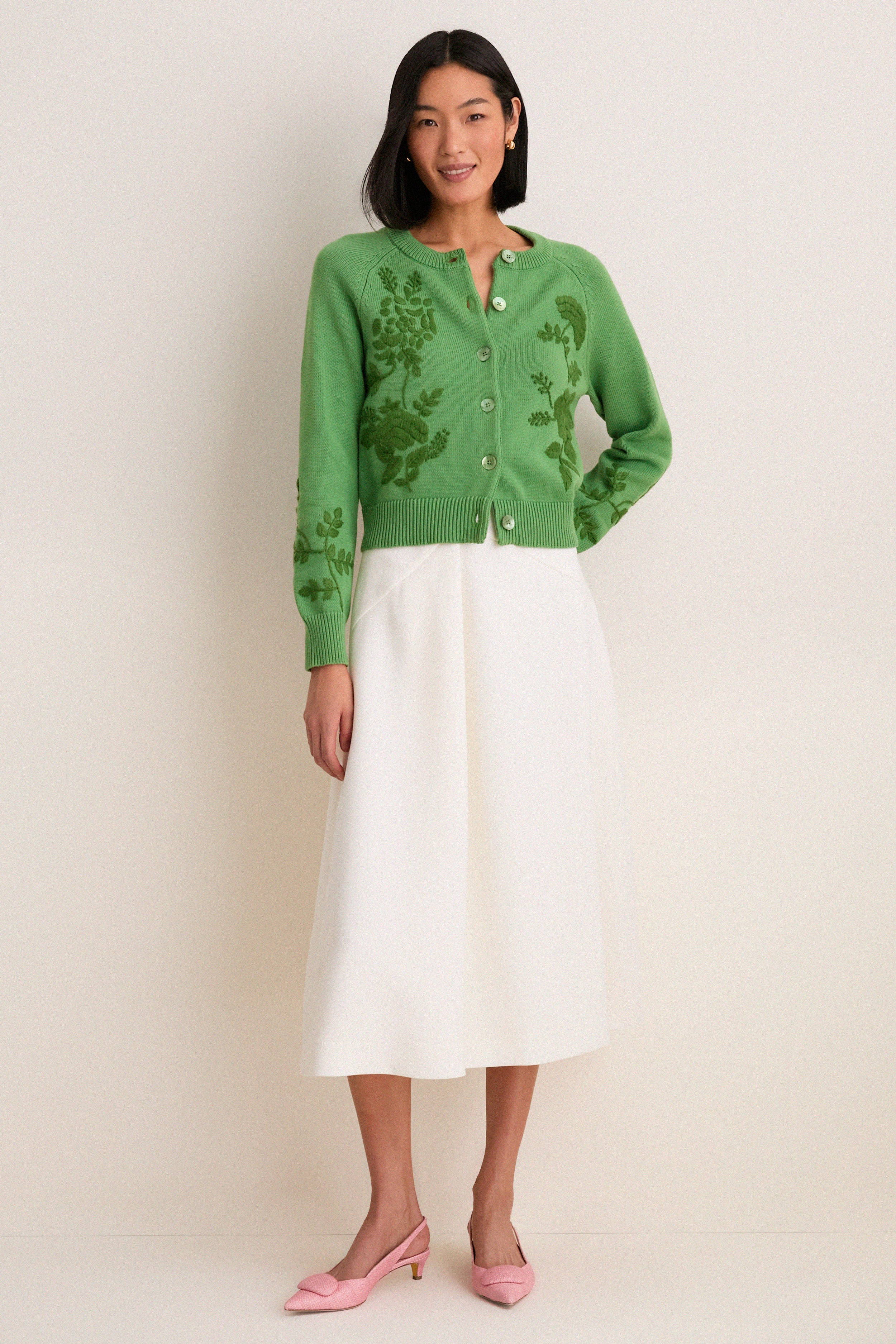 Pistachio Embroidered Floral Quincy Sweater | Tuckernuck