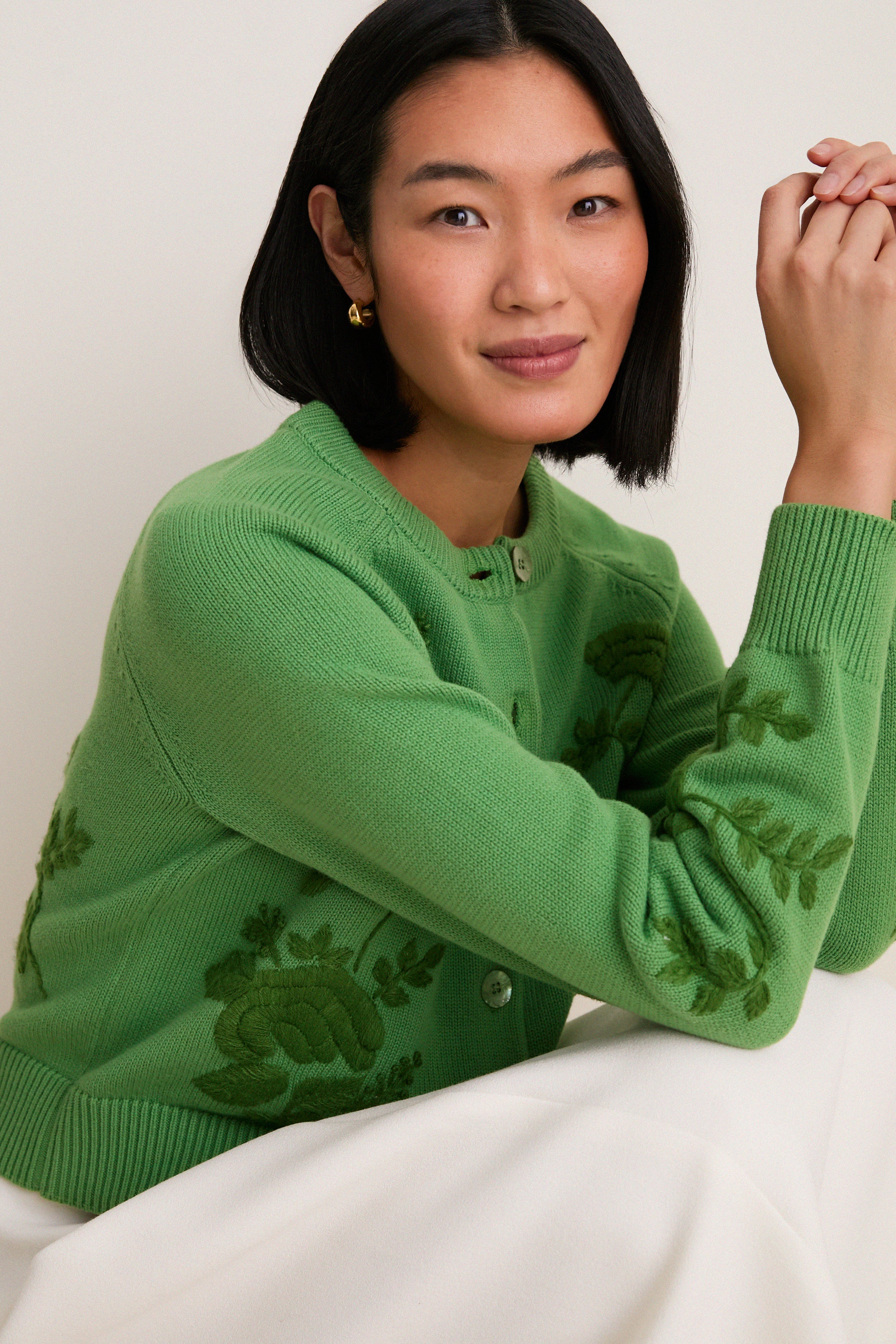 Pistachio Embroidered Floral Quincy Sweater | Tuckernuck