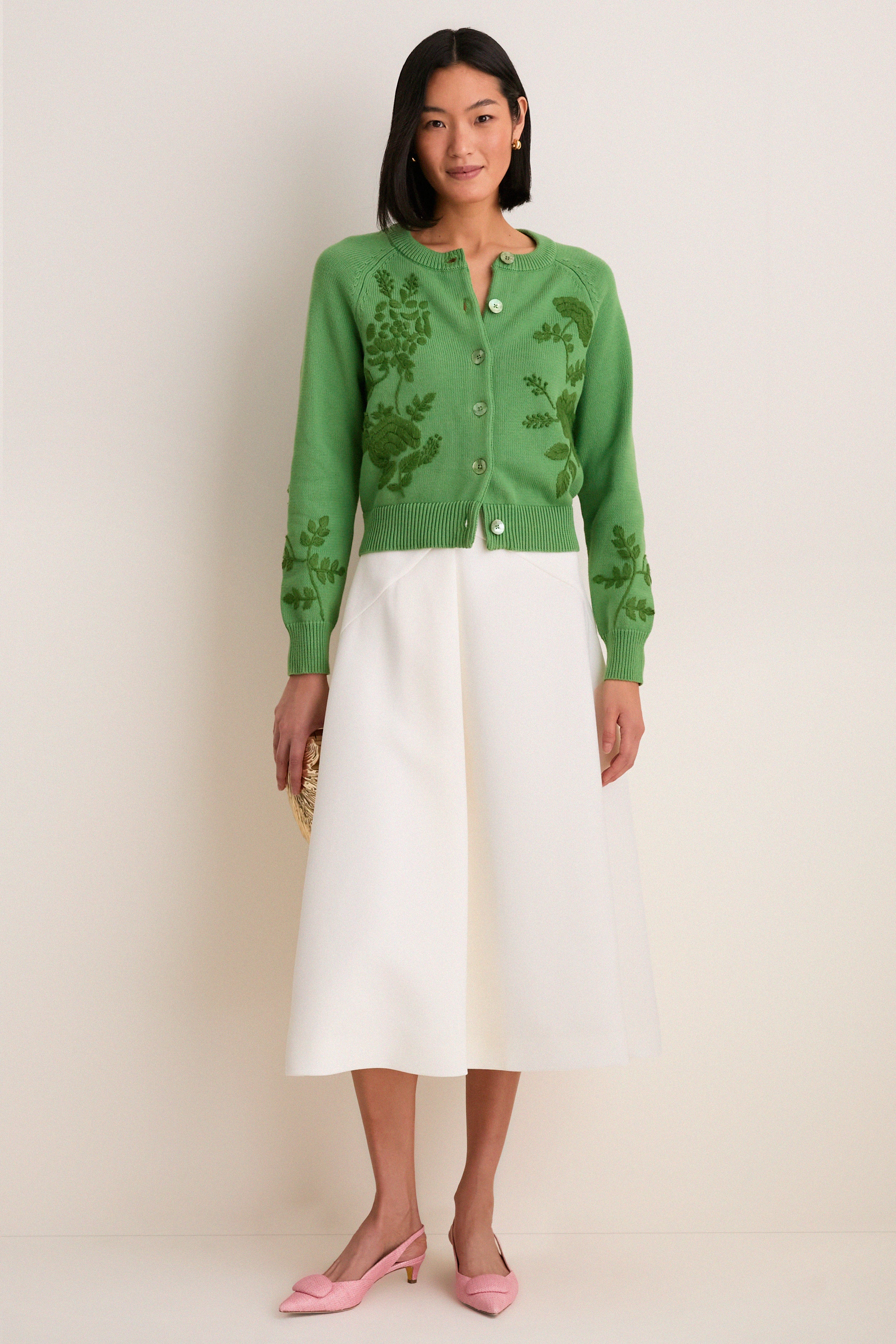 Pistachio Embroidered Floral Quincy Sweater