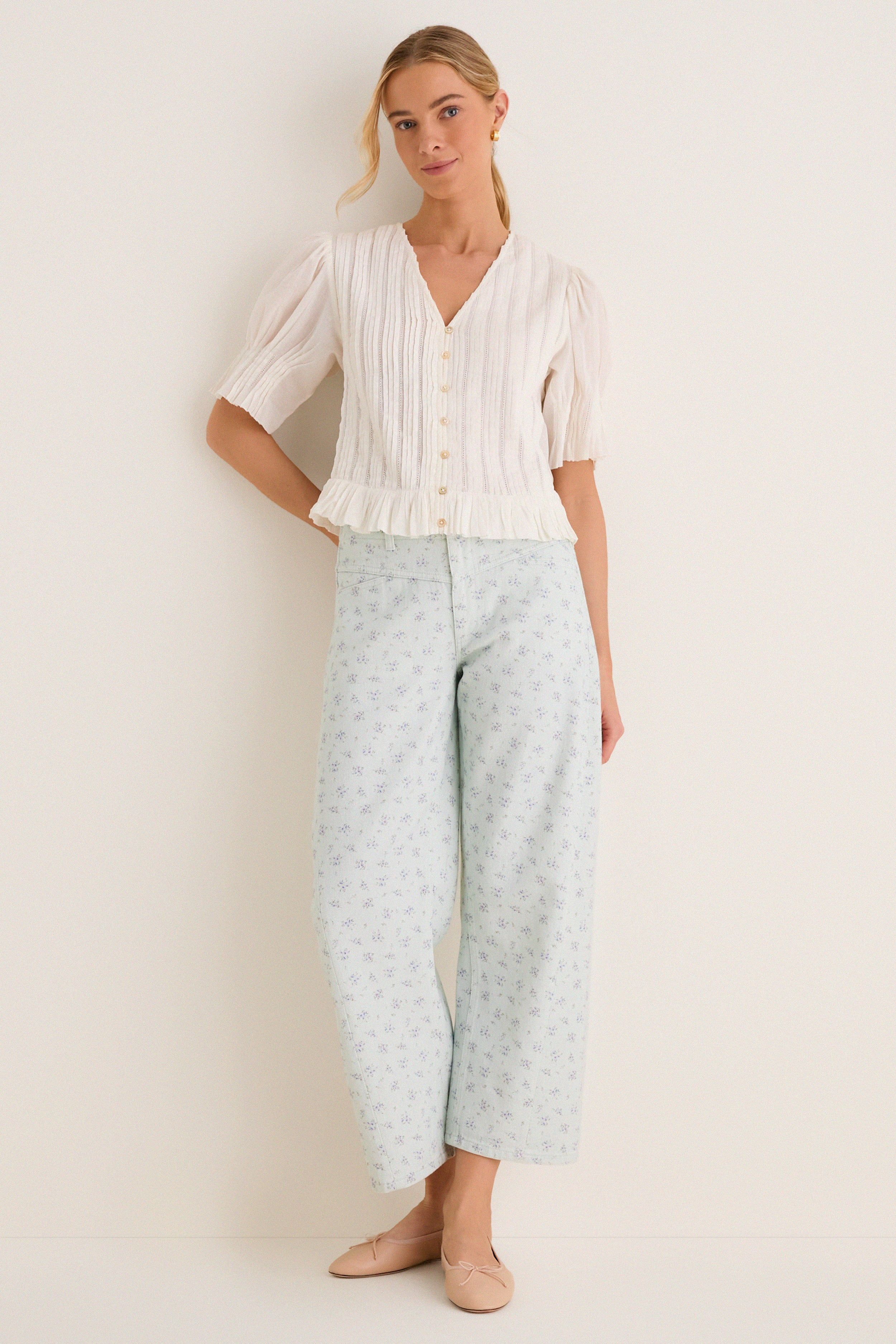 Minty Floral Mid Rise Selena Crop Jean
